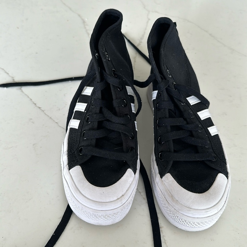 Barely worn black platform adidas high top